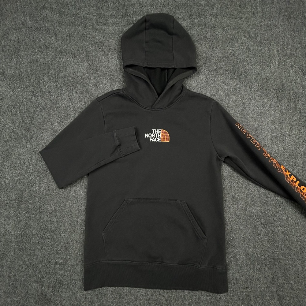 The North Face Hoodie Teen Boys XL Black Graphic Logo Never Stop Exploring A7WPP